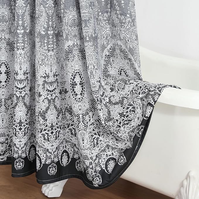 Chantilly Lace Shower Curtain - Heavyweight Polyester, Black to White Ombre Design, 72" W x 72" H
