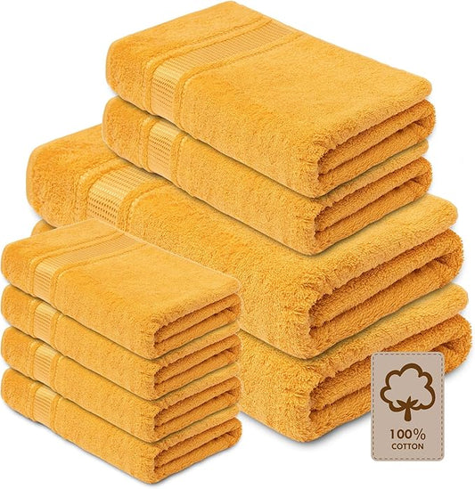 Melissa Linen 8 Piece Towel Set - 2 Bath, 2 Hand, 4 Fingertip Towels - 100% Turkish Cotton, Absorbent, Quick Dry, Durable and Soft - Yellow