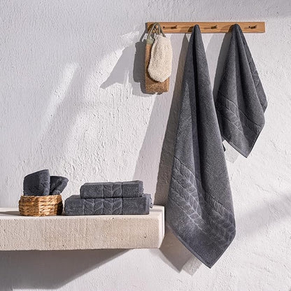 BAGNO MILANO Organic Turkish Cotton Bath Towels, Luxury Jacquard Collection, Certified Organic Highly Absorbent, Soft-Plush Towel Set (Charcoal, Bathsheet)