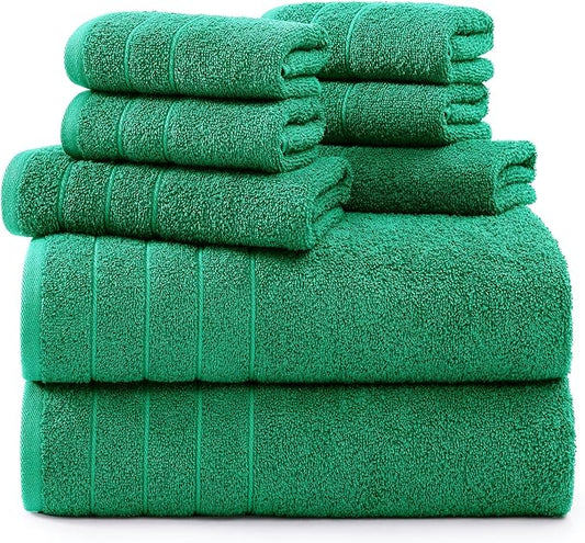 Casa Platino 100% Mercerized Cotton Bathroom Towel Set - 8 Pieces, Hotel Quality - Super Soft & Highly Absorbent - Ring Spun - 2 Large Bath Towels, 4 Washcloths, 2 Hand Towels - Family Pack - Emerald
