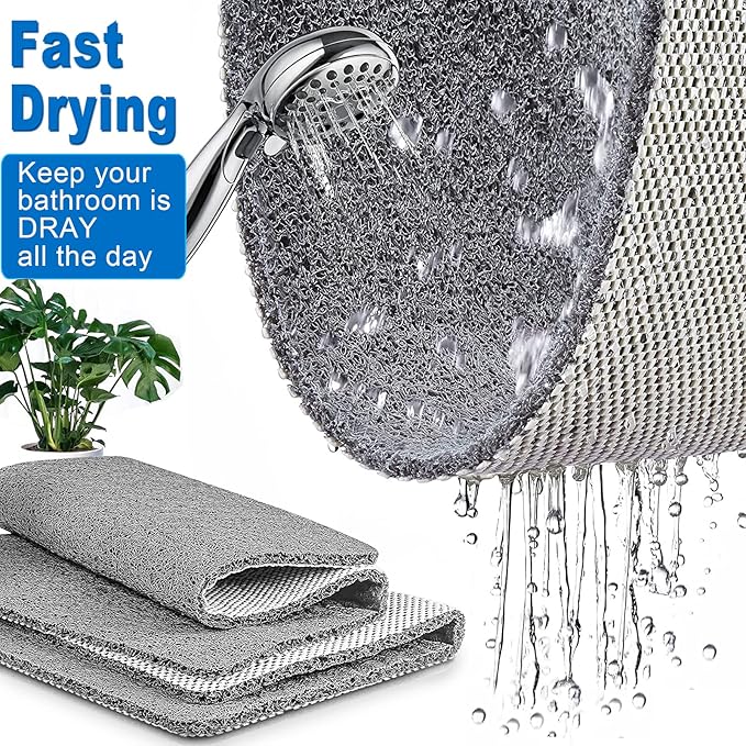Shower Mats Non Slip for Elderly, 24x47’’Extra Lager Loofah Shower Mat, Loofah Bath Mats for Shower, Non-Slip Bath Mat for Elderly-Grey