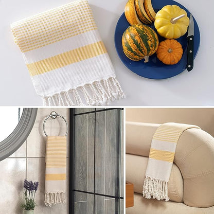 Ruvy Home Basics Turkish Hand Towels for Bathroom Set of 2 | 18"x40", Cotton | Decorative Towel for Bathroom, Kitchen, Dishcloth, Tea, Yoga, Face, Gym - Yellow
