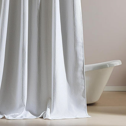 SLEEP ZONE Shower Curtain Liner, Waffle Shower Curtains for Bathroom, Heavy Duty Thick Fabric Shower Curtains - 285GSM Luxury Weighted Polyester Bath Curtain, 72" W x 72" L (White)