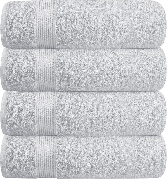 BELZZI Home Ultra Soft 4 Pack Oversized Bath Towel Set 27x54, Cotton Compact Bath Towels, Highly Absorbant Eco-Friendly Quickdry & Lightweight Towel, Ideal for Gym Travel Camp Pool - Light Grey