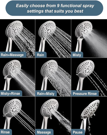 BRIGHT SHOWERS Shower Faucet Set, Shower System with Shower Valve Trim Kit, Double Handle Shower Fixture Rainfall Shower Head and 9-Setting Handheld Spray Combo, Valve Included, Brushed Nickel