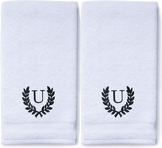 Decorative and Monogrammed Hand Towels for Bathroom Kitchen Makeup | Personalized Gift for Wedding-Bridal | Roman Font Custom Luxury Turkish Towel | Spa Collection, Oversized, 16 X 30 Inch, Set of 2