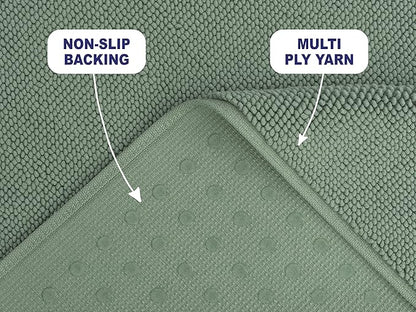 American Soft Linen Bath Rug, 17 in 24 in 100% Cotton Bath Mats Rugs for Bathroom, Slip Reducer Washable Shaggy Form Area Rugs, Sage Green Bath Rug