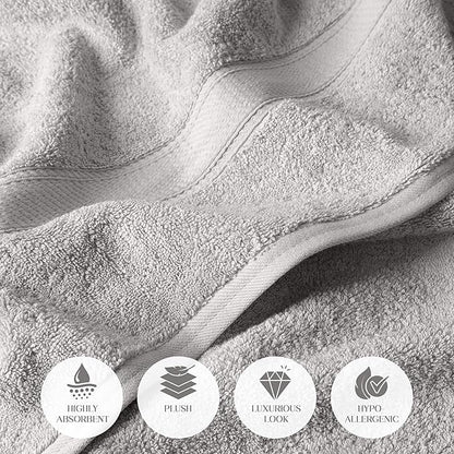 Superior Egyptian Cotton Pile Bath Towel Set of 2, Ultra Soft Luxury Towels, Thick Plush Essentials, Absorbent Heavyweight, Guest Bath, Hotel, Spa, Home Bathroom, Shower Basics, Silver