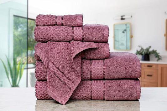 Ample Decor Bathroom Towel Set of 6-2 Bath Towel, 2 Hand Towel, 2 Wash Cloths – Ideal for Gifting, Hotel, Gym, Spa - Grape Purple