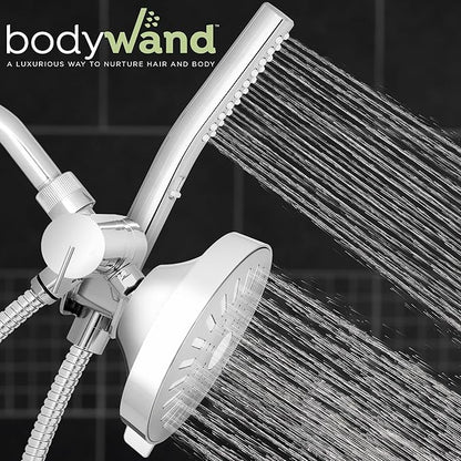 Waterpik High Pressure Handheld Wand and Rain Shower Head Combo with 8-Foot Long Metal Hose, BodyWand Spa System with 7 Spray Modes for Hair and Body, Chrome (Pack of 2)
