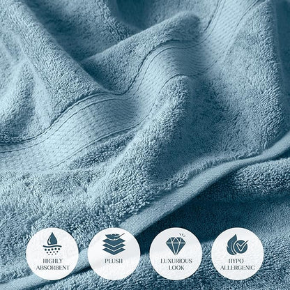Superior Egyptian Cotton Pile Bath Towel Set of 2, Ultra Soft Luxury Towels, Thick Plush Essentials, Absorbent Heavyweight, Guest Bath, Hotel, Spa, Home Bathroom, Shower Basics, Denim Blue