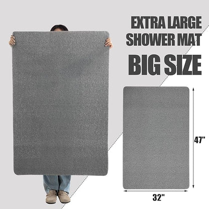 HOMBYS 47 x 32 Extra Large Shower Mat for Shower Stall Tub, Non Slip Bath Mat Bathroom Accessories, PVC Loofah Mats for Shower and Bathroom, Quick Drying, (Grey, 47"x32")