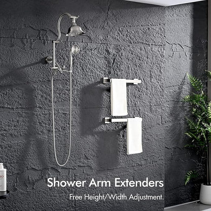 Bagnolux Solid Brass 6" High Pressure Rain Shower Head Combo with 21" Extension Arm, Rainfall Showerhead 3.3" Handheld Water Spray - Adjustable Dual Showerhead with 71" Shower Hose, Brushed Nickel