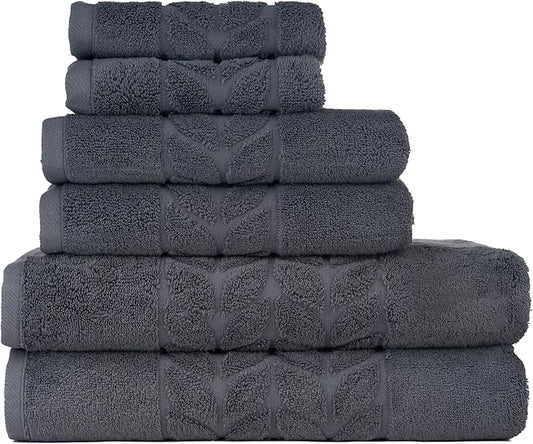 BAGNO MILANO Organic Turkish Cotton Bath Towels, Luxury Jacquard Collection, Certified Organic Highly Absorbent, Soft-Plush Towel Set (Charcoal, 6 Pcs Towel Set)
