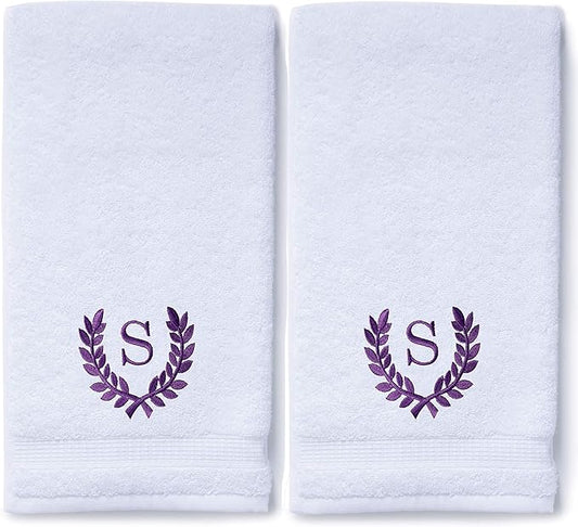 Decorative and Monogrammed Hand Towels for Bathroom Kitchen Makeup | Personalized Gift for Wedding-Bridal | Roman Font Custom Luxury Turkish Towel | Spa Collection, Oversized, 16 X 30 Inch, Set of 2