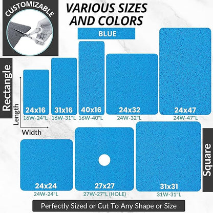 Enkosi Loofah Shower Mat with Drain Hole – Cushioned Anti-Slip Square Bath Mat for Showers, and Bathroom Floors – Textured PVC, Non Slip Safety Pad for Walk-in Stalls and Wet Areas (27x27 Blue)