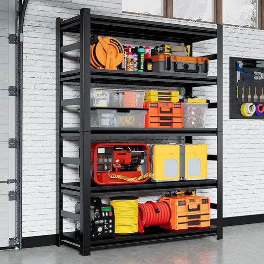 Heavy Duty Garage Shelving Unit, 5-Tier Adjustable Metal Shelves for Storage, Steel Racks for Garage Organization, 3000 lbs Capacity, Black