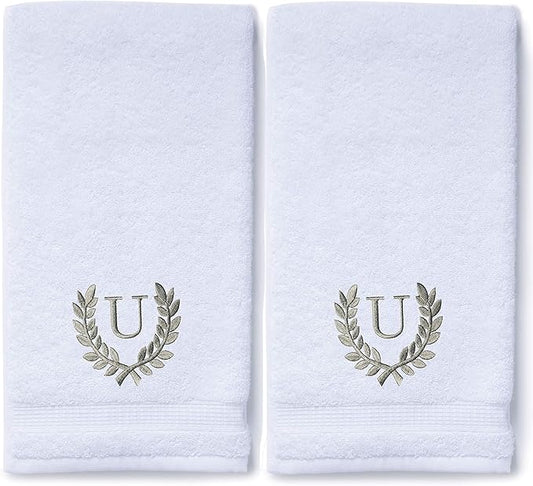 Decorative and Monogrammed Hand Towels for Bathroom Kitchen Makeup | Personalized Gift for Wedding-Bridal | Roman Font Custom Luxury Turkish Towel | Spa Collection, Oversized, 16 X 30 Inch, Set of 2
