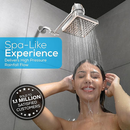 SparkPod Shower Head - High Pressure Rain - Premium Quality Luxury Design - 1-Min Install - Easy Clean Adjustable Replacement for Your Bathroom Shower Heads (Luxury Polished Chrome, 6 Inch Square)