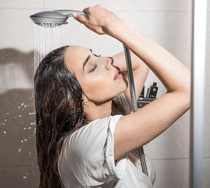 G-Promise High Pressure Shower Head 6 Spray Setting with Adjustable Solid Brass Shower Arm Mount and Extra Long Flexible Stainless Steel Hose (Brushed Nickel)