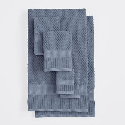 NY Loft 100% Cotton 6 Piece Bath Towel Set | Blue Towels | Oeko-TEX® Standard 100 | Soft & Absorbent, Quick-Dry | 2 Bath Towels 2 Hand Towels and 2 Washcloths | Trinity Collection - Flint Stone