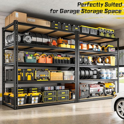 48" W Garage Shelving Heavy Duty 3200LBS Garage Storage Shelving, 5 Tier Adjustable Metal Shelving Unit Utility Rack Shelf for Warehouse, Pantry, Closet, Kitchen 72" H x 48" W x 24" D, Black,2PCS