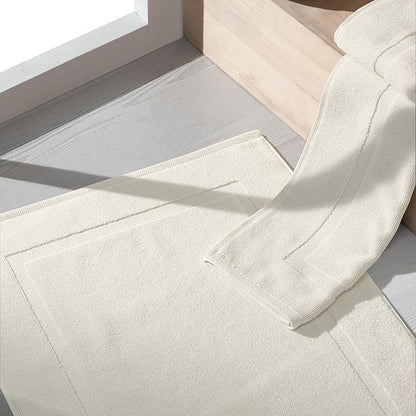 SALBAKOS 100% Turkish Cotton Bath Mat Set 2-Piece - 20x34 inch, Premium Quality Hotel & Spa Collection, Soft, Absorbent, Long Lasting, Durable Bathroom Rugs | Made in Turkey (Ivory, 2 Bath Mats)