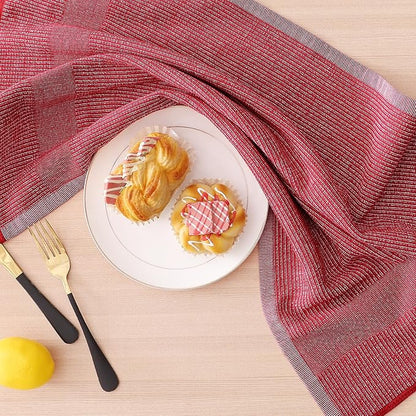 Homaxy Premium Kitchen Towels(18”x 28”, 6 Pack), Large Cotton Kitchen Hand Towels, Flat and Terry Dish Towels, 380 GSM Highly Absorbent Tea Towel Set with Hanging Loop, Navy Blue/Red/Green