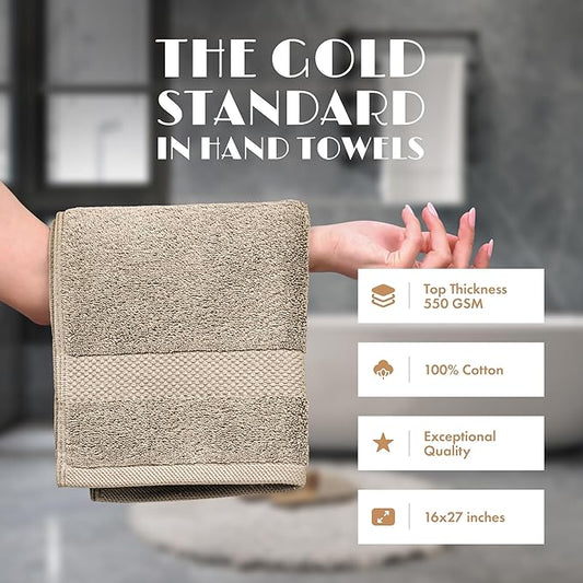 White Classic Taupe Hand Towels for Bathroom [6 Pack] Cotton Hand Towel Bulk for Gym, Kitchen and Spa, 16x27 Inches Soft Highly Absorbent Quick Dry Terry Salon Towels