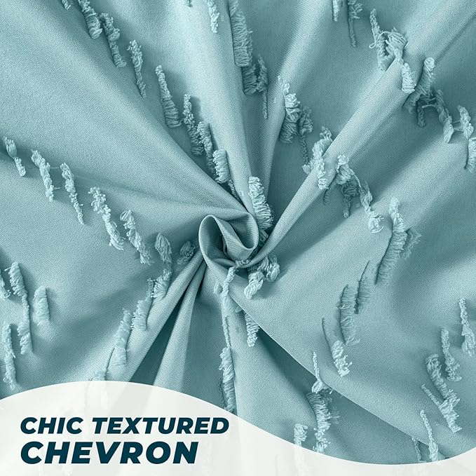 78inches Long Teal Shower Curtain Boho Farmhouse Shower Curtain 72 x 78 Tufted Chevron Textured Minimalist Shower Curtains for Bathroom