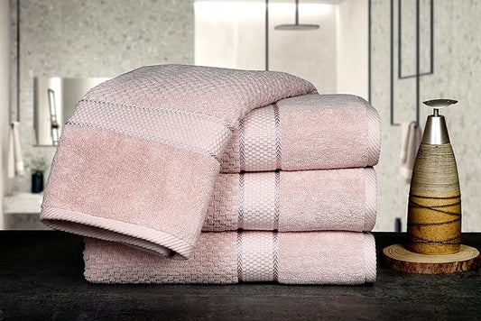 Ample Decor 100% Cotton Soft Pink Bath Towel for Bathroom Set of 4 Popcorn Textured - Super Soft, Quick-Dry, Highly Absorbent, Lightweight, Machine Washable - Mulaayam Collection - 30 X 54 Inch