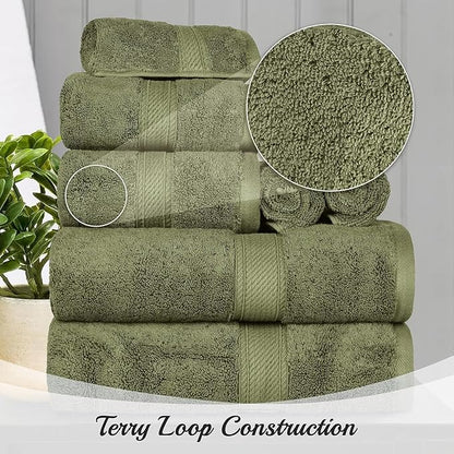 Superior Egyptian Cotton Pile Bath Towel Set of 4, Ultra Soft Luxury Towels, Thick Plush Essentials, Absorbent Heavyweight, Guest Bath, Hotel, Spa, Home Bathroom, Shower Basics, Forest Green