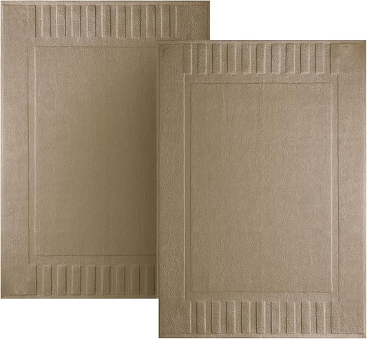 White Classic Luxury Bath Mat Floor Towel Set - Absorbent Cotton Hotel Spa Shower/Bathtub Mats [Not a Bathroom Rug] 22"x34" | 2 Pack | Taupe