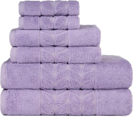 BAGNO MILANO Organic Turkish Cotton Bath Towels, Luxury Jacquard Collection, Certified Organic Highly Absorbent, Soft-Plush Towel Set (Lilac, 6 Pcs Towel Set)