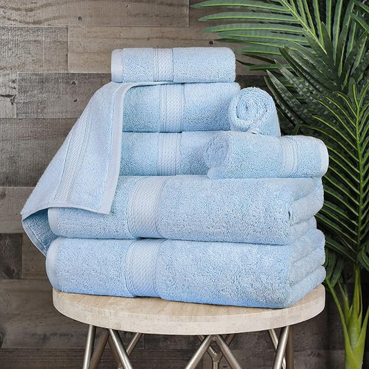 BLUENILEMILLS Madison Egyptian Cotton Towels, Towel Set for Bathroom, Shower, Hotel, Plush, 800 GSM, Highly Absorbent and Ultra-Soft Towels, Bath Essentials, 8 Piece Assorted Towel Set, Light Blue