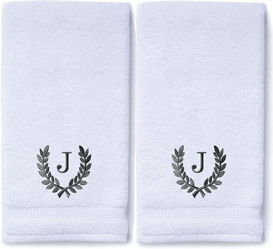 Decorative and Monogrammed Hand Towels for Bathroom Kitchen Makeup | Personalized Gift for Wedding-Bridal | Roman Font Custom Luxury Turkish Towel | Spa Collection, Oversized, 16 X 30 Inch, Set of 2