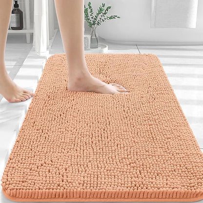 OLANLY Bathroom Rugs 30x20, Extra Soft Absorbent Chenille Bath Rugs, Rubber Backing Quick Dry, Machine Washable Bath Mats for Bathroom Floor, Tub and Shower, Home Decor Accessories, Peach
