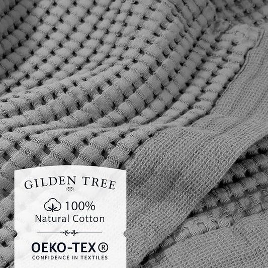 GILDEN TREE Waffle Towels for Bathroom Luxury 100% Cotton Bath Towels, Quick Dry Towel, Thin Super Absorbent Lint Free Shower Towels, Bath Towels Set of 2, Modern Style (Slate)