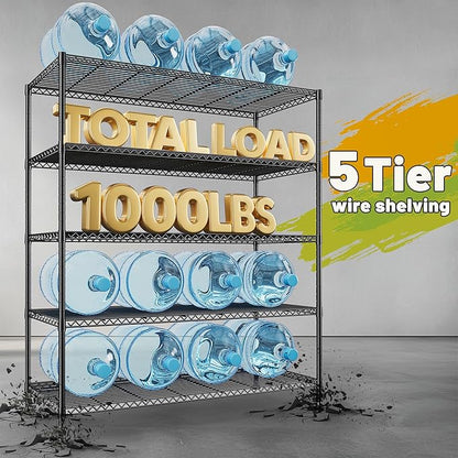 REIBII 45.5''W Storage Shelves Wire Shelving, 5 Tier Pantry Shelves for Storage Rack, Adjustable Metal Shelving for Pantry Kitchen Steel Shelving, 45.5" W x 71" H x 17.7" D, 2 Pack