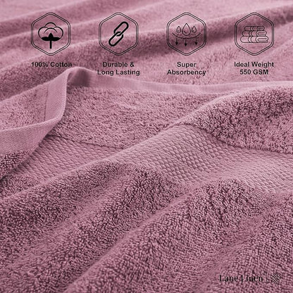 LANE LINEN 100% Mercerized Cotton Luxury Bathroom Towel Set - 16 Pcs - Super Soft, Fluffy & Highly Absorbent - 4 Bath Towels, 8 Washcloths, 4 Hand Towels - Pre Shrunk, Pet Friendly - Wishful Mauve