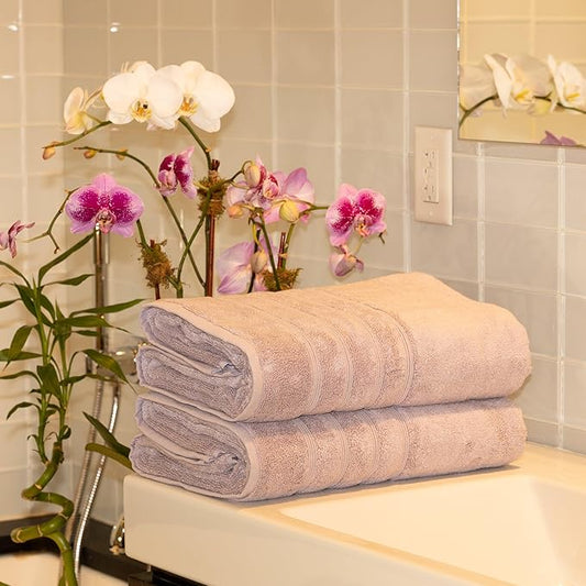 Mosobam Luxury Turkish Towels Set of 2 Bath Sheets 35X70 Lavender Aura 700 GSM Bamboo Viscose & Aegean Turkish Combed Cotton