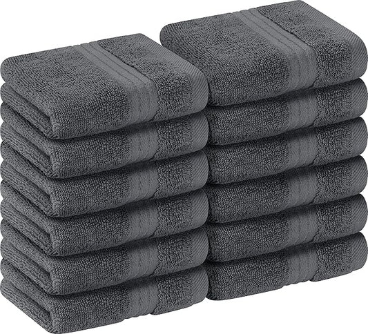 Utopia Towels - Luxury Wash Cloths Set (12 x 12 Inches) 600 GSM 100% Cotton Ring Spun, Highly Absorbent and Soft Feel Washcloths for Bathroom, Spa, Gym, and Face Towel (Grey) (216 Pack)