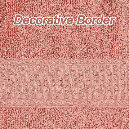 Cleanbear Ultra Soft Washcloths 6 Pack Cotton Face Cloths Wash Cloths Set - Large Bathroom WashCloth 13 x 13 Inches (Coral)