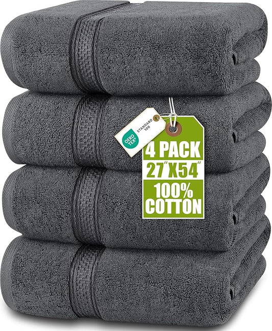 Utopia Towels 4 Pack Premium Bath Towels Set, 27 by 54 Inches, 100% Ring Spun Cotton 600GSM, Lightweight and Highly Absorbent Quick Drying Towels, Perfect for Daily Use, Grey