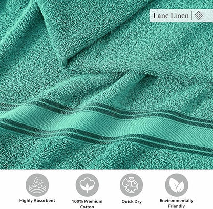 LANE LINEN Towels for Bathroom – 12 Pack, 100% Cotton, Zero Twist, 4 Bath, 4 Hand Towel & 4 Wash Cloths, Highly Absorbent, Luxury Hotel & Spa Quality, Machine Washable – Teal