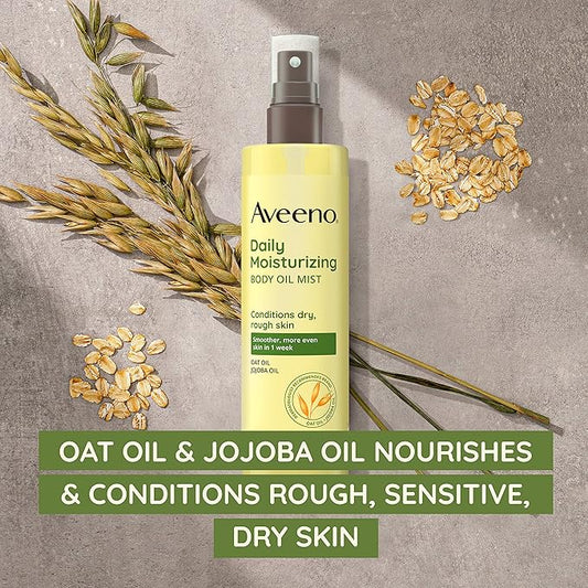 Aveeno Daily Moisturizing Body Oil Mist with Oat & Jojoba Oil for Dry Sensitive Skin, Nourishing Body Spray for Smoother Skin, Paraben-, Silicone- & Alcohol-Free, Twin Pack, 6.7 fl. oz, 2 Pack
