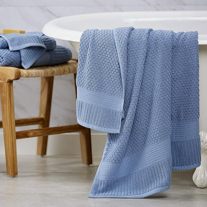 NY Loft 100% Cotton Hand Towel 6 Pack | Super Soft & Absorbent Quick-Dry Hand Towels 16" x 28" |Textured and Durable Cotton | Trinity Collection (6 Pack Hand Towel, Blue Shadow)