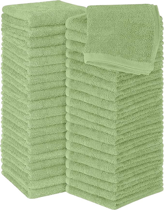Utopia Towels 60 Pack Cotton Washcloths Set, 100% Ring Spun Cotton, Premium Flannel Face Cloths, Highly Absorbent and Soft Feel Fingertip Towels, Sage Green