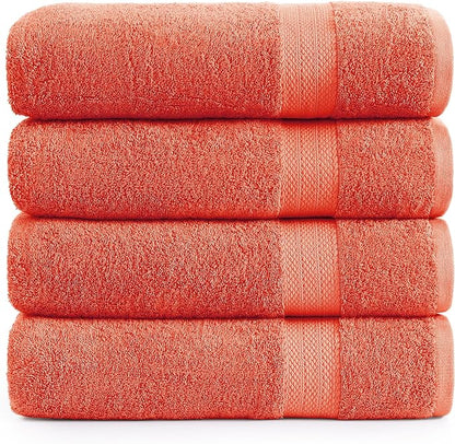 LANE LINEN 100% Cotton Premium Bath Sheets Set of 4 (35"x66") - Extra Large Bath Towels - Quick Drying, Soft & Absorbent Oversized Bathroom Towel Sets - Holds well after Multiple Washes - Living Coral