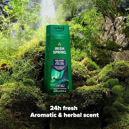 Irish Spring Icelandic Night Moisturizing Face and Body Wash for Men, 24 Hour Fresh, Paraben Free, Aromatic and Herbal Scent, 20 fl oz Bottle (Pack of 4)
